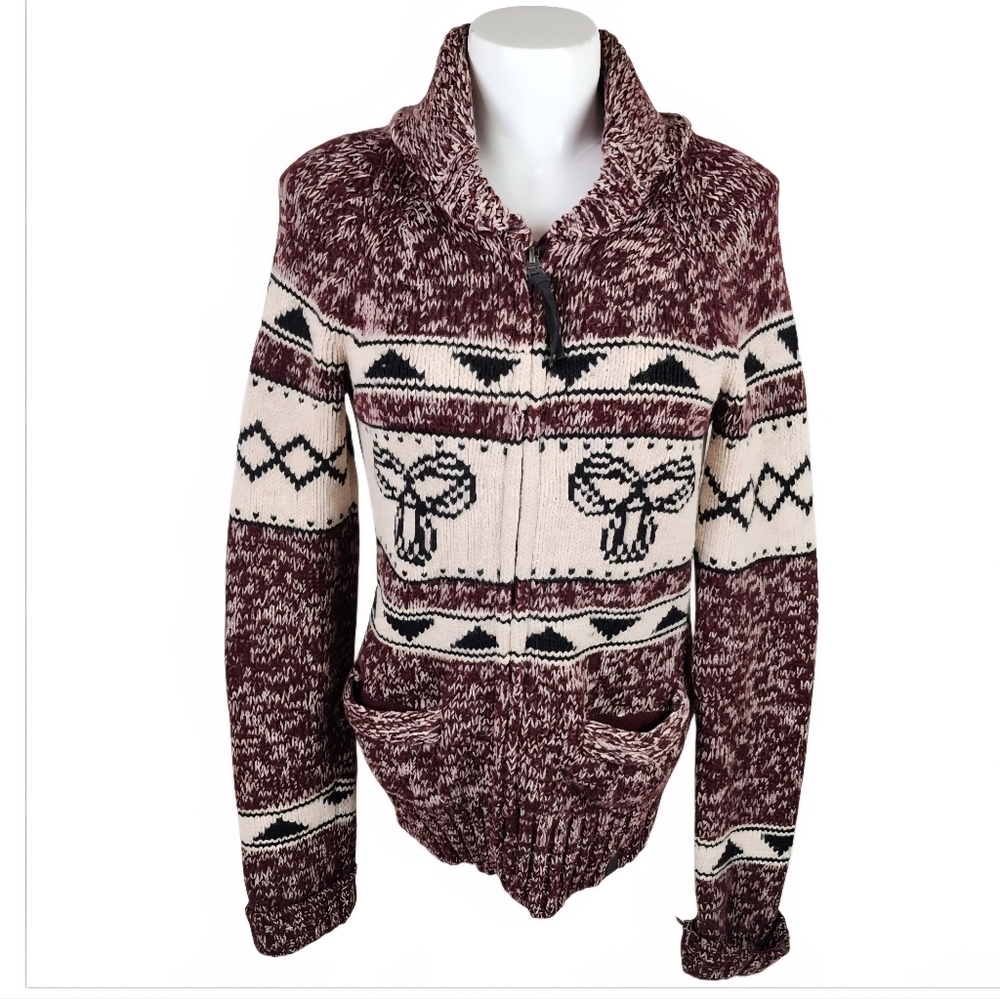 Aritzia TNA Lambswool Sea to Sky Zip Cardigan Burgundy Size Small